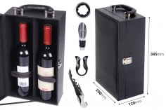 Luksuzna futrola za dve vinske flaše sa dodacima i kožnom presvlakom u crnoj boji