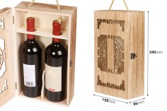 Drvena kutija za dve vinske flaše sa ručkom od kanapa