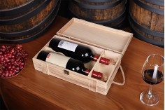 Drvena kutija za dve vinske flaše sa ručkom