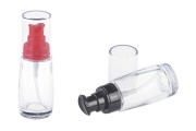 Staklena bočica za kremu , okrugla sa plastičnom pumpicom crvenom ili crnom i providnim zatvaračem