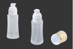 Staklena bočica od peskiranog stakla 50mL, za kreme sa pumpicom i zlatnim zatvaračem