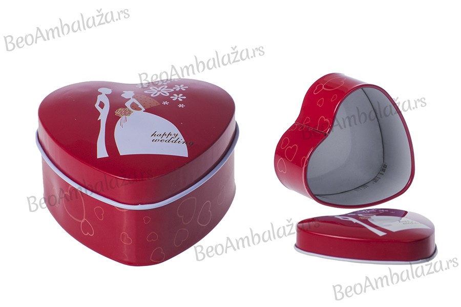 Aluminijumska kutijica sa motivom venčanja u obliku srca, 70x70x35mm