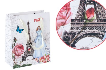 Papirna plastificirana kesa 170x85x210mm sa motivom Ajfelovog tornja i satenskim ručkama - 12 kom-slika_proizvoda