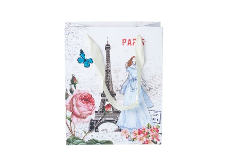 Papirna plastificirana kesa 170x85x210mm sa motivom Ajfelovog tornja i satenskim ručkama - 12 kom-dimenzije_slike
