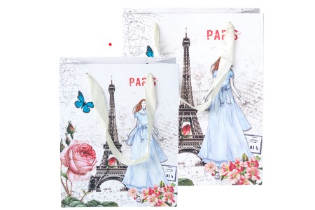 Papirna plastificirana kesa 170x85x210mm sa motivom Ajfelovog tornja i satenskim ručkama - 12 kom-grupa_slika