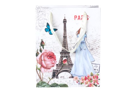 Papirna plastificirana kesa 210x100x260mm sa motivom Ajfelovog tornja i satenskim ručkama - 12 kom-dimenzije_slike