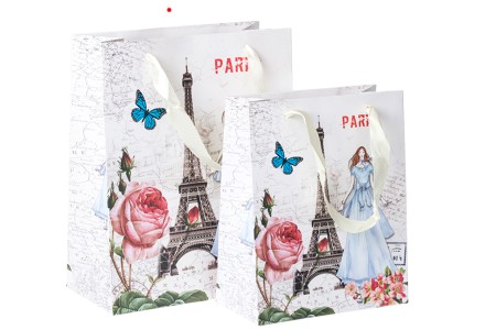 Papirna plastificirana kesa 210x100x260mm sa motivom Ajfelovog tornja i satenskim ručkama - 12 kom-grupa_slika