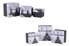 Ćetvrtasta plastificirana kutija za poklone, dizajn Pariz ili London- set 3 kutije S, M, L