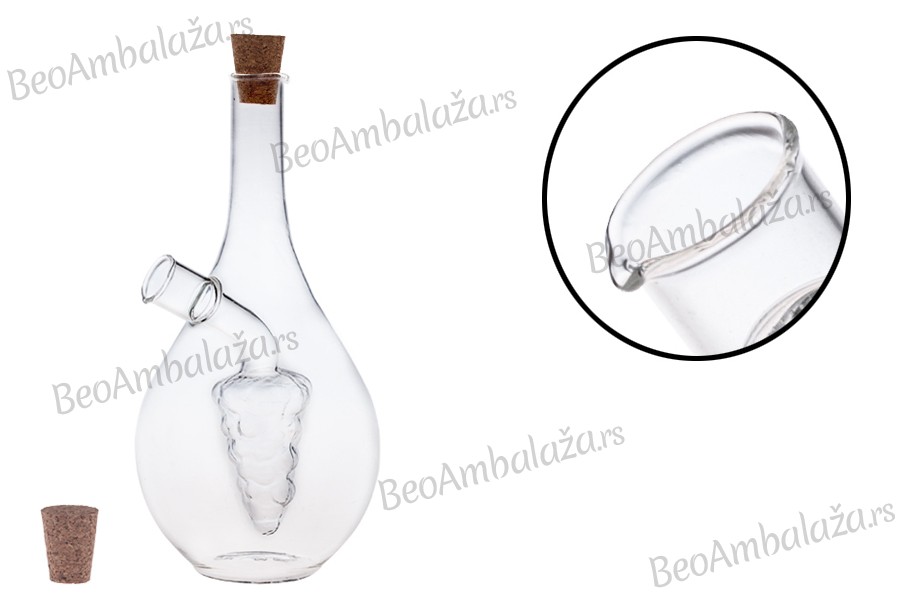 Staklena dupla flaša u obliku grozda 480mL, sa dva plutana čepa. Ručno izrađena od duvanog stakla