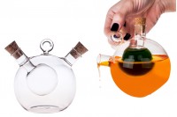 Staklena flaša u okrugloj formi sa dupla zajedno sa dva čepa od plute. Ručno izrađena od duvanog stakla - 414 ml