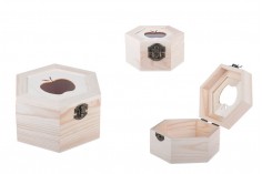 Komplet drvenih kutija u 3 veličine sa prozorčićem u obliku jabuke i metalnom kopčom