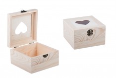 Set drvenih kutija sa prozorom u obliku srca i metalnom kopčom, u 3 veličine (S-M-L)