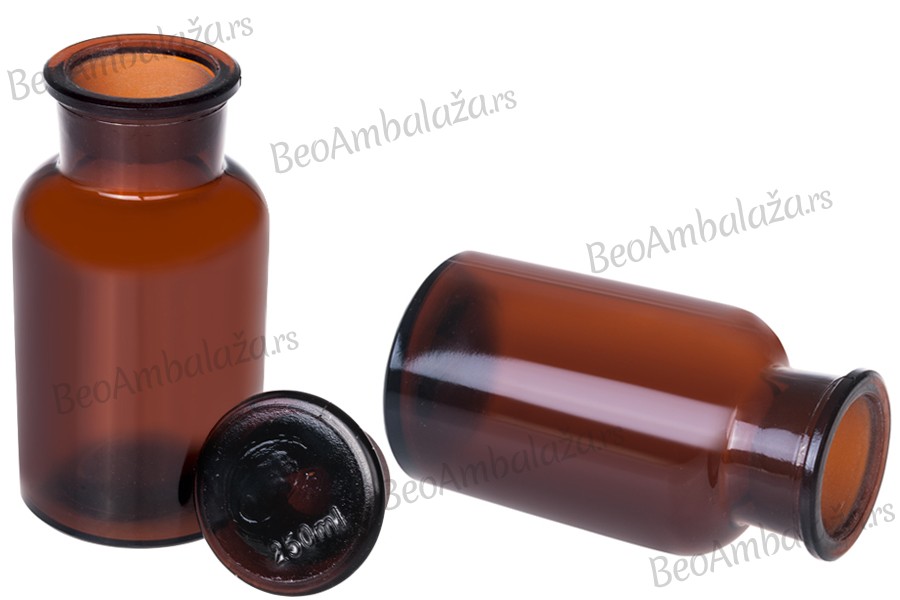 Farmaceutska staklena flašica 250mL, smeđe boje sa staklenim zatvaračem