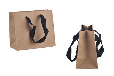 Papirna kraft ekološka kesa 160x80x140mm, sa crnom keper riblja kost trakom širine 20mm - 20 kom-grupa_slika