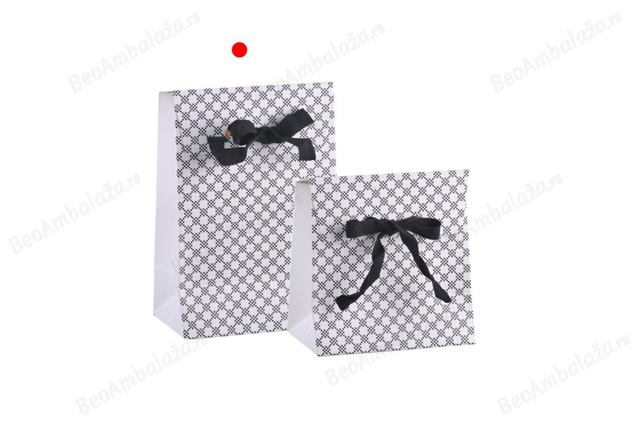 Papirno poklon-pakovanje 105x67x150mm, sa crnom gro mašnom 10mm - 20 kom-