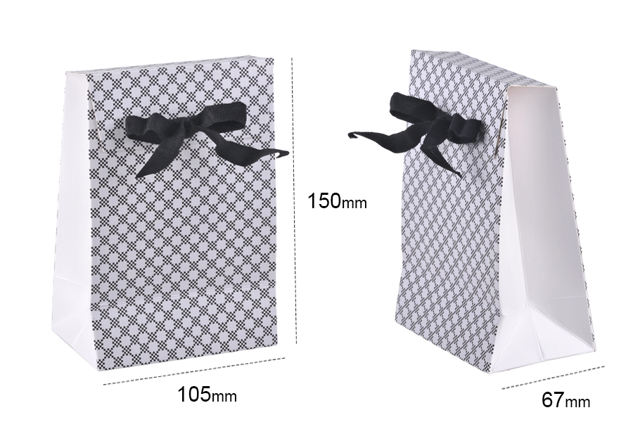 Papirno poklon-pakovanje 105x67x150mm, sa crnom gro mašnom 10mm - 20 kom