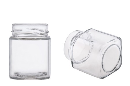 Staklena kockasta tegla za med 314mL (za T.O.70 Deep zatvarač) - bez zatvarača-dimenzije_slike
