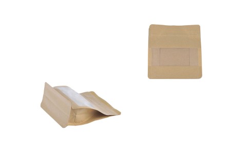 Kraft DoyPack 137x66x123mm - 50 kom vrećica na termo zatvaranje, sa prozorom, sigurnosnom tračicom i zipom, spoljnom i unutrašnjom providnom oblogom i četvrtastim dnom -dimenzije_slike