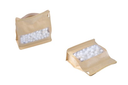 Kraft DoyPack 137x66x123mm - 50 kom vrećica na termo zatvaranje, sa prozorom, sigurnosnom tračicom i zipom, spoljnom i unutrašnjom providnom oblogom i četvrtastim dnom -grupa_slika