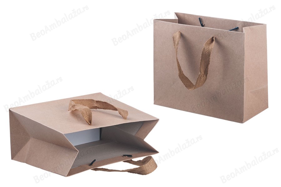 Papirna kraft ekološka kesa 220x100x180mm, sa svetlo braon drškom širine 20mm - 20 kom-slika_proizvoda
