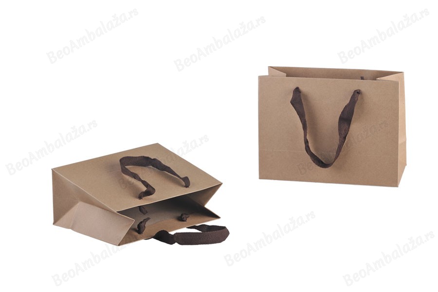 Papirna kraft ekološka kesa 230x100x170mm, sa braon trakom širine 20mm - 20 kom-grupa_slika