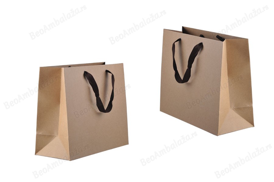 Papirna kraft ekološka kesa 330x140x280mm, sa braon trakom širine 20mm - 20 kom-slika_proizvoda
