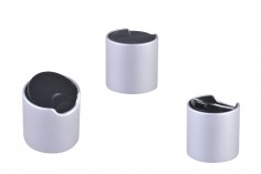 Plastični srebrni mat disk top zatvarač sa aluminijumskom presvlakom, i sa crnim diskom PP 24