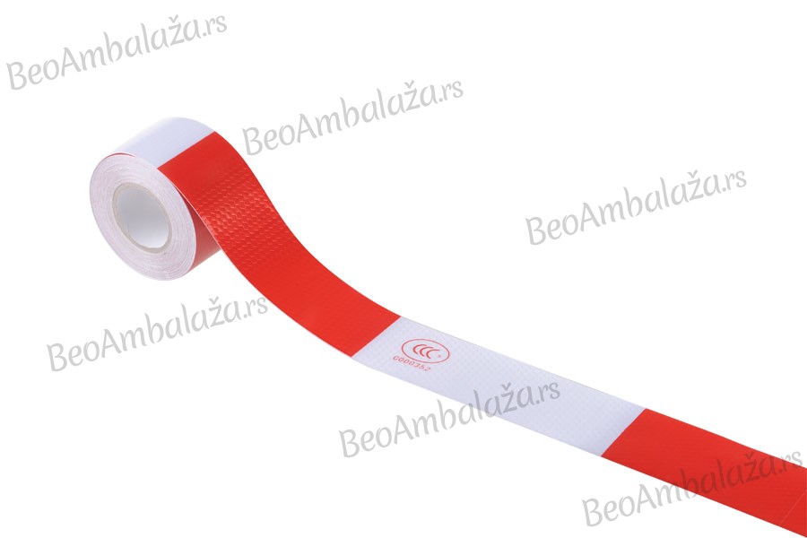 Samolepljiva PVC traka za obeležavanje, bele i crvene boje širine 50 mm - rolna od 10 metara