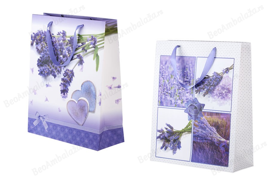Papirna kesa 260x100x320mm sa različitim motivima lavande - 12 kom-