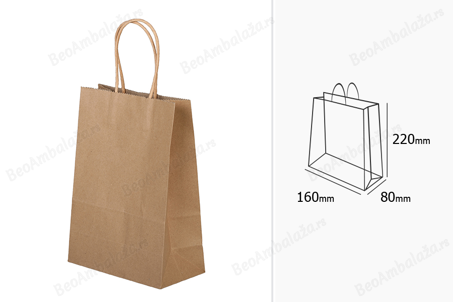 Papirna kesa 160x80x220mm sa ručkom u više boja - 12 kom-