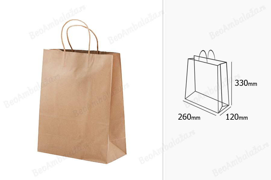 Papirna kesa 260x120x330mm sa ručkom u više boja - 12 kom-