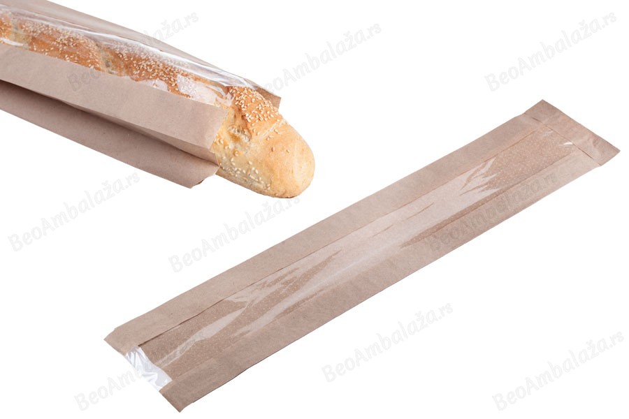 Kraft braon papirna kesa 120x50x650mm sa prozorom 70mm, za baget hleb - 100 kom-slika_proizvoda