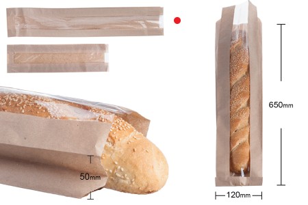 Kraft braon papirna kesa 120x50x650mm sa prozorom 70mm, za baget hleb - 100 kom-2