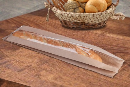Kraft braon papirna kesa 120x50x650mm sa prozorom 70mm, za baget hleb - 100 kom-3