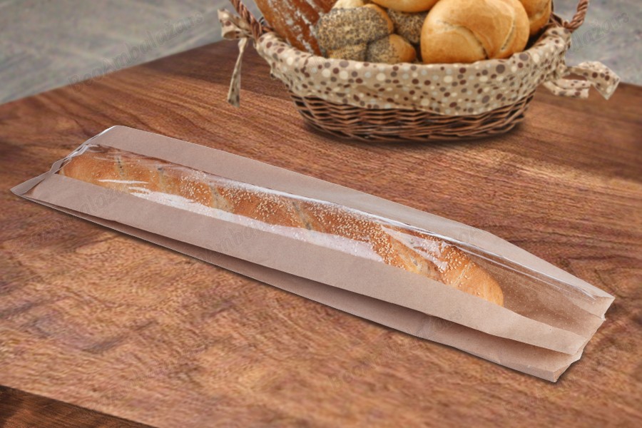 Kraft braon papirna kesa 120x50x650mm sa prozorom 70mm, za baget hleb - 100 kom-