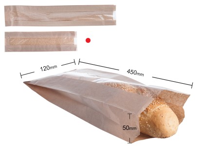 Kraft braon papirna kesa 120x50x450mm sa prozorom 40mm, za baget hleb - 100 kom-2