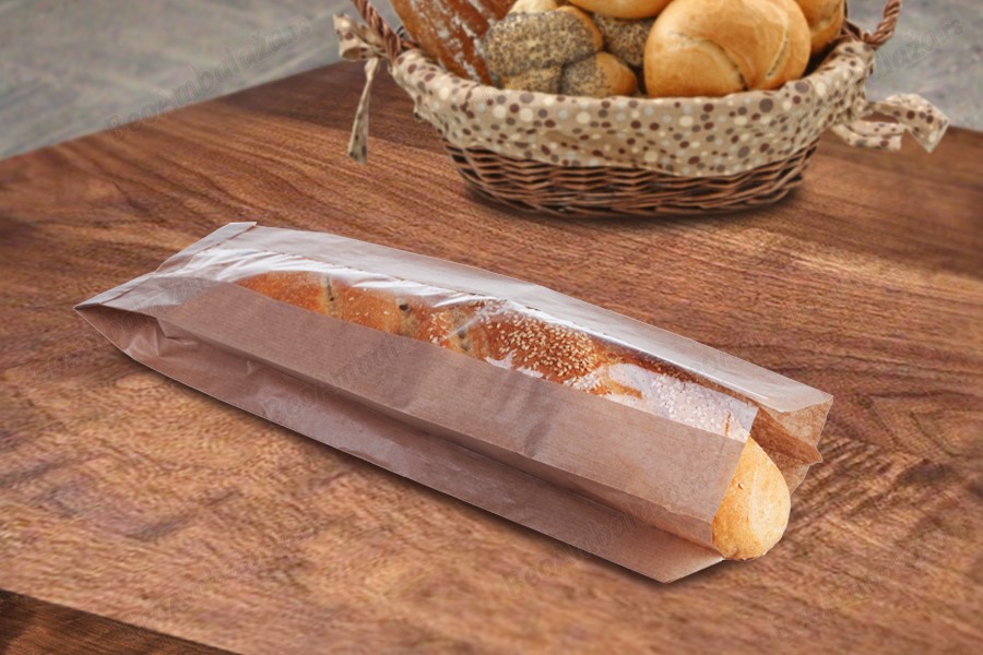 Kraft braon papirna kesa 120x50x450mm sa prozorom 40mm, za baget hleb - 100 kom-