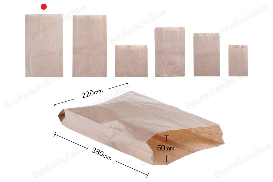 Kraft braon papirna kesa 220x50x380mm bez prozora, pogodna za masnu hranu - 100 kom-dimenzije_slike