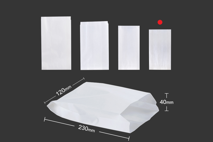 Bela papirna kesa 120x40x230mm bez prozora, pogodna za masnu hranu - 100 kom