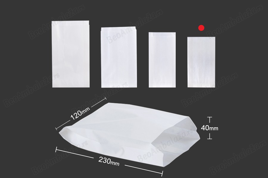 Bela papirna kesa 120x40x230mm bez prozora, pogodna za masnu hranu - 100 kom-dimenzije_slike