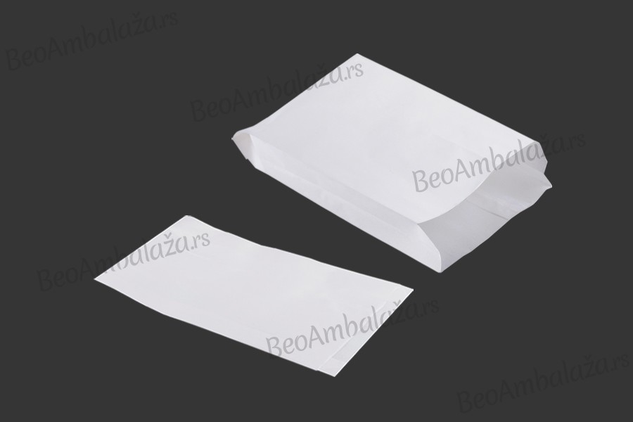 Bela papirna kesa 160x50x300mm bez prozora, pogodna za masnu hranu - 100 kom