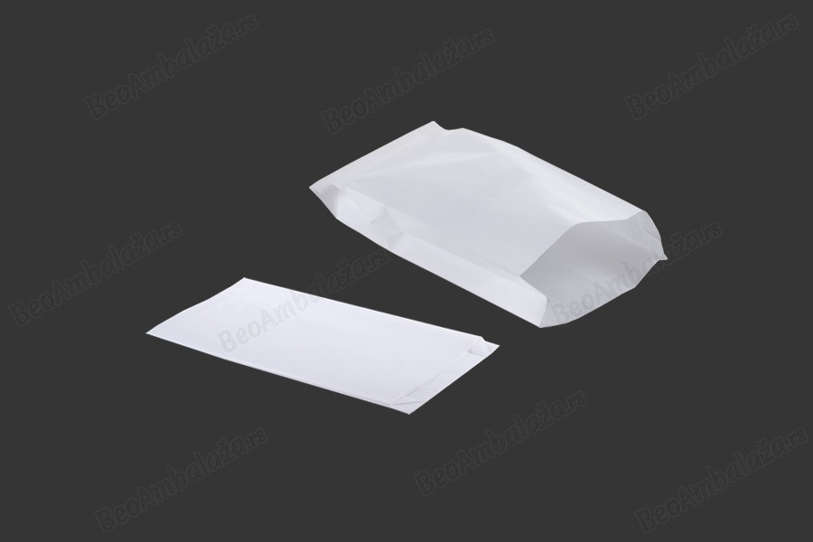 Bela papirna kesa 120x40x260mm bez prozora, pogodna za masnu hranu - 100 kom-slika_proizvoda
