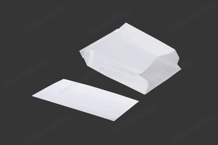Bela papirna kesa 160x80x280mm bez prozora, pogodna za masnu hranu - 100 kom-slika_proizvoda