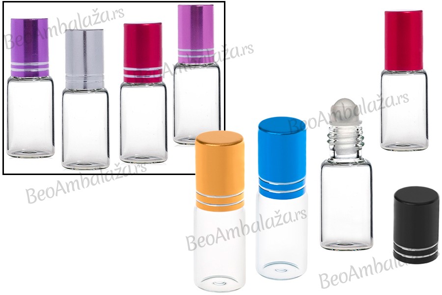Staklena roll-on bočica 5mL sa staklenom kuglicom i zatvaračem u raznim bojama - 6 kom Staklena roll-on bočica 5mL sa staklenom kuglicom i zatvaračem u raznim bojama - 6 kom