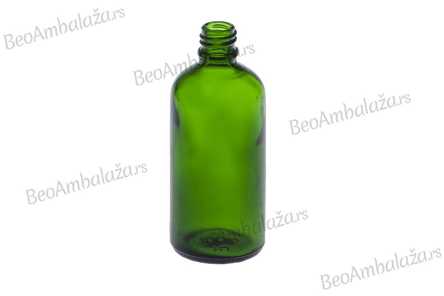Zelena staklena bočica za etarska ulja 100mL, sa grlom PP18