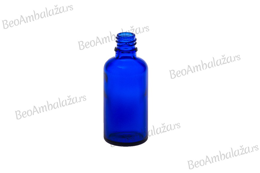 Plava staklena bočica za etarska ulja 50mL, sa grlom PP18 - bez zatvarača
