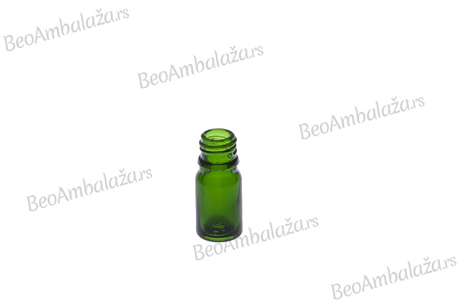 Zelena staklena bočica za etarska ulja 5mL, sa grlom PP18 - bez zatvarača