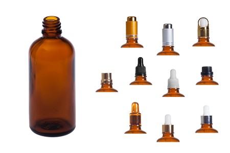 Braon staklena bočica za etarska ulja 100mL, sa grlom PP18 - bez zatvarača-5