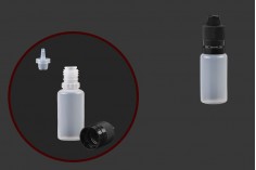 Plastična poluprovidna flašica 15mL sa crnim plastičnim zatvaračem CRC i plastičnom kapalicom, za elektronske cigarete - 50 kom