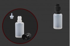 Plastična poluprovidna flašica 30mL sa crnim plastičnim zatvaračem CRC i plastičnom kapalicom, za elektronske cigarete - 50 kom